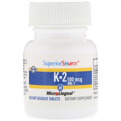 Superior Source, Витамин K2, 100 мкг, 60 быстрорастворимых таблеток MicroLingual