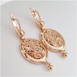 Серьги самовары ювелирная бижутерия Дубайское золото, с покрытием позолотой 18К, вставка: фианит, цвет: прозрачный, арт.215.155