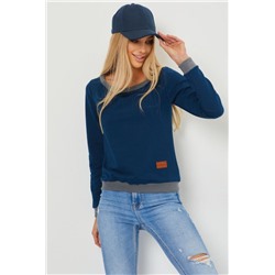 Кофта лодочка женская с округлым вырезом (Синий/графит)