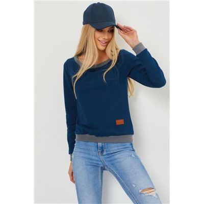 Кофта лодочка женская с округлым вырезом (Синий/графит)