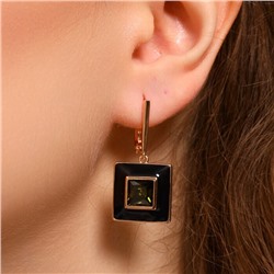 Серьги подвески с камнем коллекция "Дубай", покрытие позолота, вставка: эмаль и фианиты, цвет: черный и зеленый, арт.215.281