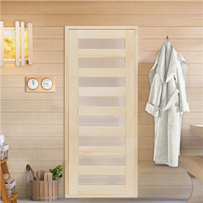 Дверь для бани и сауны «Зебра», коробка 170×70 см, деревянная, стекло 4 мм