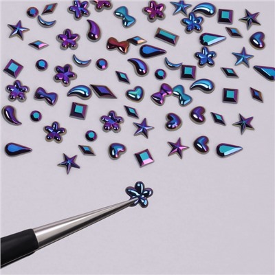 Стразы фигурные для декора «Ассорти», чёрные, голографические