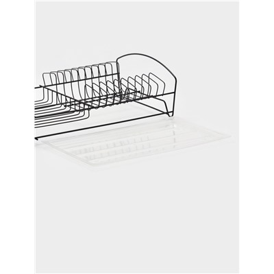 Сушилка для тарелок и кружек с поддоном, 39×25×12 см, чёрная