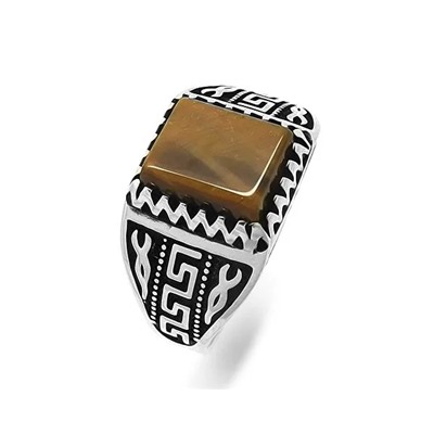 Мужское кольцо из серебра тигровый глаз, ТМК-26