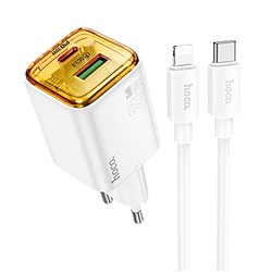 Адаптер Сетевой с кабелем Hoco N52 USB/Type-C 3A/20W (Type-C/Lightning) (white)