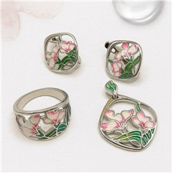 Комплект ювелирная бижутерия коллекция  "Дубай" серьги, кулон и кольцо 20 р, покрытие: посеребрение, вставка: цветная эмаль и цирконы, арт.313.273-20