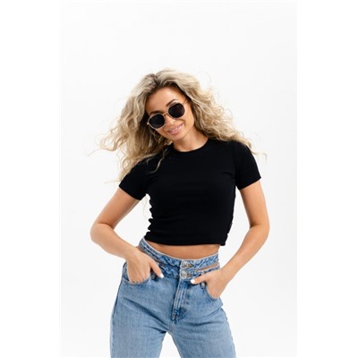 14410 футболка женская укороченная (Черный)
