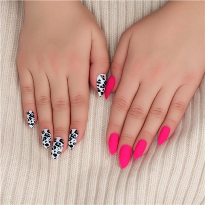 Накладные ногти «Лео», 12 шт., с клеевыми пластинами, форма миндаль, чёрные, розовые