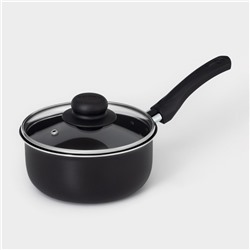 Ковш Consul d=16 см, 1,2 л, стеклянная крышка, пластиковая ручка, антипригарное покрытие, цвет чёрный