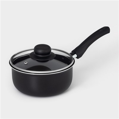 Ковш Consul d=16 см, 1,2 л, стеклянная крышка, пластиковая ручка, антипригарное покрытие, цвет чёрный