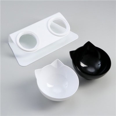 Миски, 27.5×14×15 см, 2 шт., на белой подставке, пластик, чёрная, белая