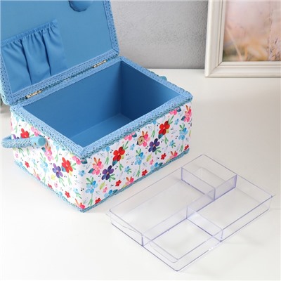 Шкатулка для рукоделия и шитья «Цветение на белом», хранение ниток, иголок, мелочи, 19×26×14.5 см