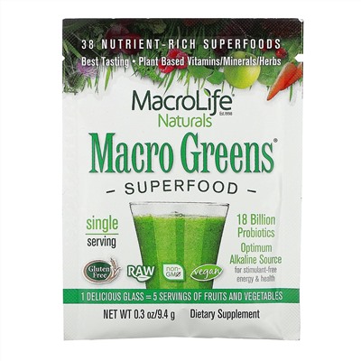 Macrolife Naturals, Macro Greens, Superfood, 9.4 g