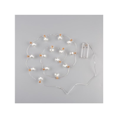 Гирлянда «Нить» 1.6 м с насадками «Шарики со звездой», IP20, серебристая нить, 15 LED, батарейки ААх2 (нет в комплекте), свечение тёплое белое