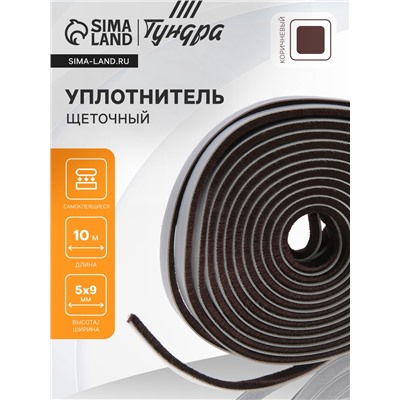 Уплотнитель щеточный самоклеящийся ТУНДРА, 9×5 мм, коричневый, 10 м