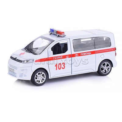 Машина металл Citroen Space Tourer Скорая, 12 см, (оркрыв. двер, бел,) инерц., в коробке
