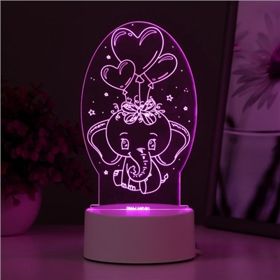 Светильник 3D RISALUX «Слоненок», LED-ночник, RGB, от сети, 11×9.5×18 см
