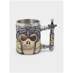 Кружка средневековая «Череп с мечом. Хэллоуин», 400 мл, 14×9×11 см, нержавеющая сталь, серебристая