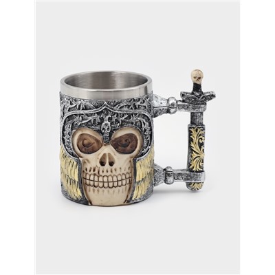 Кружка средневековая «Череп с мечом. Хэллоуин», 400 мл, 14×9×11 см, нержавеющая сталь, серебристая