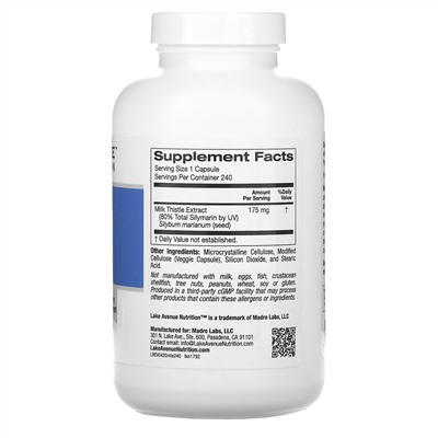 Lake Avenue Nutrition, экстракт расторопши, 175 мг, 240 растительных капсул