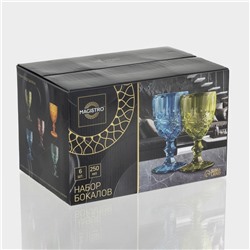 Бокалы для вина Magistro «Ла-Манш», 250 мл, 9×15.2 см, набор 6 шт., стекло, зелёные