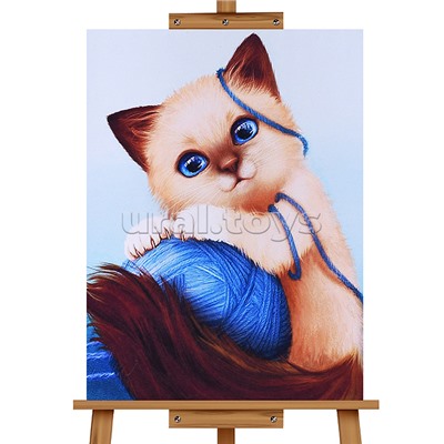 Мозаика алмазная "Котик с клубочком" 20*30см.