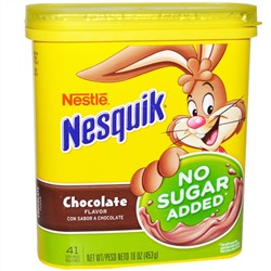 Nesquik, Nestle, со вкусом шоколада, без добавления сахара, 453 г (16 унций)