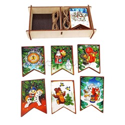 Набор "Новогодние флажки" (дерево) (7х4,5 см) 12 дет.