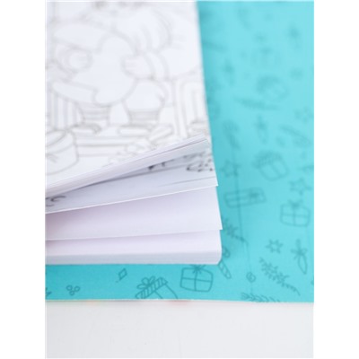 Подарочный набор новогодний, 5 шт. блок с раскраской, мини карандаши цветные