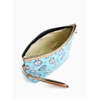 Косметичка простая на молнии, с ручкой, с подкладкой, с принтом, голубая
