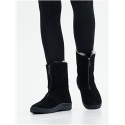 Ботинки женские чёрные замшевые на молнии, литая подошва