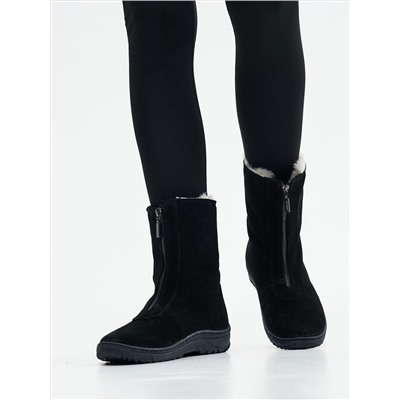 Ботинки женские чёрные замшевые на молнии, литая подошва
