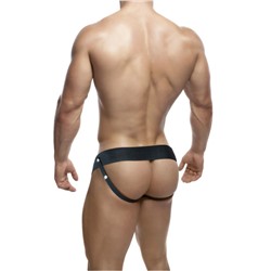 Телесный фаллопротез на черных эластичных ремнях 7 Inch Hollow Strap On - 17 см.