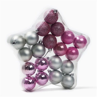 Шары ёлочные новогодние, d=5 см, 20 шт., розовые, серебристые