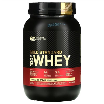 Optimum Nutrition, Gold Standard 100% Whey, сыворотка со вкусом ванильного мороженого, 907 г (2 фунта)