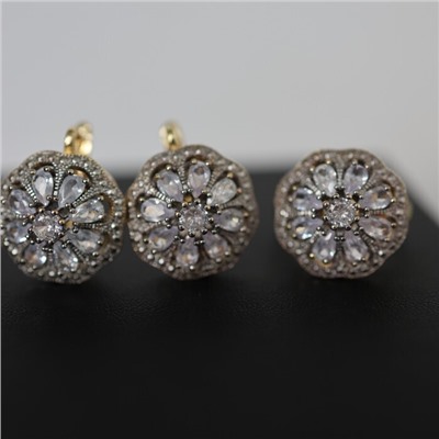 Комплект ювелирной бижутерии Итальянское золото (покрытие желтое 14к) серьги и кольцо 18 р, вставка: фианиты, цвет: прозрачный, арт.213.983-18