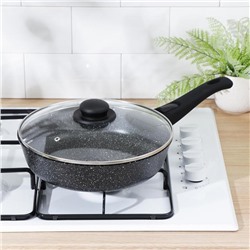 Сковорода Доляна «Элит», d=26 см, съёмная ручка, стеклянная крышка, антипригарное покрытие, алюминий, чёрная