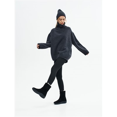 Ботинки женские чёрные замшевые на молнии, литая подошва