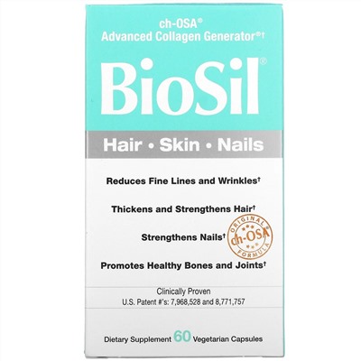 BioSil by Natural Factors, ch-OSA, улучшенный источник коллагена, 60 вегетарианских капсул