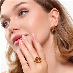 Комплект ювелирной бижутерии коллекция "Дубай" серьги и кольцо 17 р, покрытие позолота, вставка: фианиты, цвет: желтый и черный, арт.215.361-17