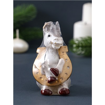 Свеча декоративная «Лошадка с подковой» 5.5×6×9 см, серебро