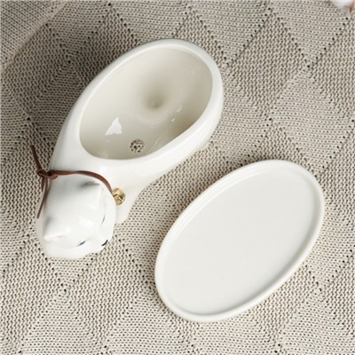 Декоративный горшок для цветов «Кошка», 250 мл, 15.5×7.5×9.5 см, с поддоном, керамика, белый, Greengo