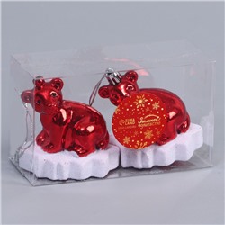 Ёлочные игрушки 2 шт. «Зимнее волшебство. Мишутка на льдине» пластик, 5.5×7.5×8 см, красный