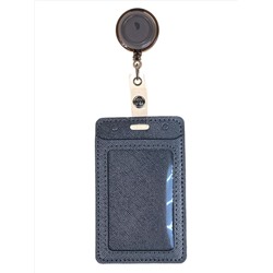 Бейдж с лентой на рулетке вертикальный, цвет серый