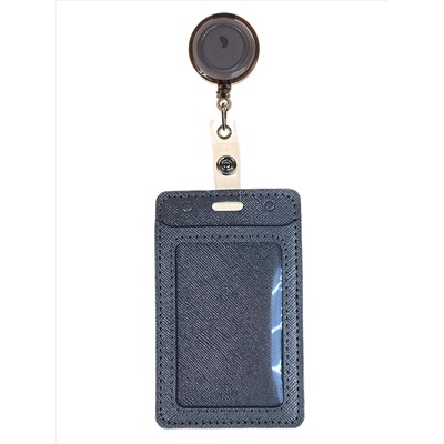 Бейдж с лентой на рулетке вертикальный, цвет серый