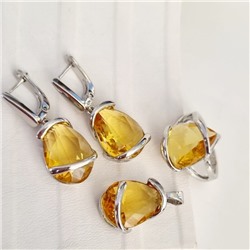 Комплект ювелирная бижутерия серьги, кулон и кольцо 18 р, покрытие: посеребрение, вставка: фианит, цвет: желтый, арт.313.069-18