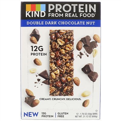 KIND Bars, Протеиновые батончики, Двойной темный шоколад и орех, 12 баточников, 1,76 унц. (50 г) каждый