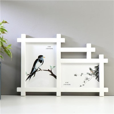 Фоторамка - коллаж на 2 фото 10×15 см, 18×13 см «Прямые линии», белая, 32.5×22.5×2 см