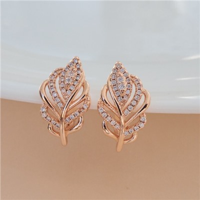 Серьги перо ювелирная бижутерия коллекция "Дубай", покрытие позолота, вставка: фианиты, цвет: прозрачный, арт.213.561